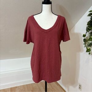 Aerie Super Oversized Boyfriend V-Neck Maroon Women's Top Red Size XXS Boho